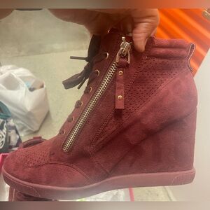 Burgundy Suede Sneaker Wedges
